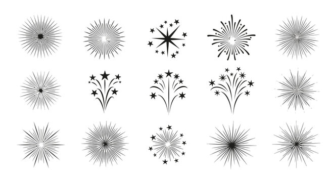 black fireworks and starburst vector illustrations