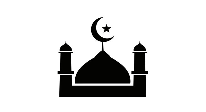 black mosque icon with crescent moon and star