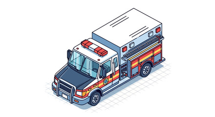 Fototapeta premium Isometric emergency ambulance with flashing lights, symbolizing rapid medical response and urban emergency services