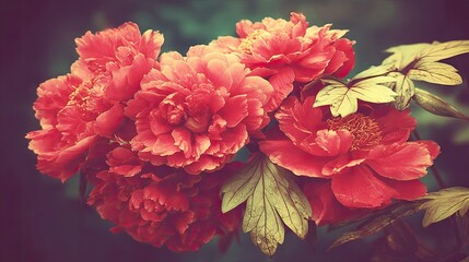 Obraz premium Cluster of vibrant reddish-orange blossoms displays rich texture against a dark background
