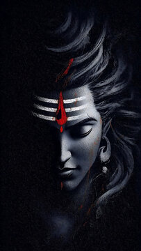 Monochrome face of Lord Shiva with grey white tones divine Mahadev portrait sacred ash tilak Hindu god spiritual calm mystical aura Shiva devotional artwork