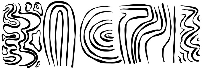 Fototapeta premium Set of abstract decorative elements with wavy lines. Collection of graphic primitives in ethno or doodling style. Vector illustration.