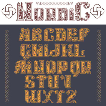 Author s stylish celtic font with patterns. Celtic knot.