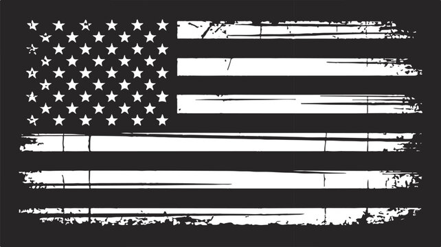Rectangular Black American Flag Design with Heavy Grunge Texture and Tattered Distressed Edges