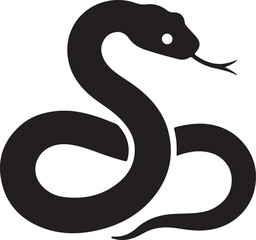 Obraz premium Elegant black silhouette of a coiled snake with raised head and forked tongue