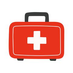 Obraz premium First aid kit medical box icon with cross symbol. Emergency medical kit illustration isolated on light background. Healthcare and safety equipment concept for emergency assistance, rescue services.