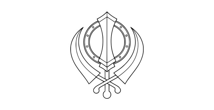 Decorative Sikh Khanda symbol line art vector religious emblem illustration