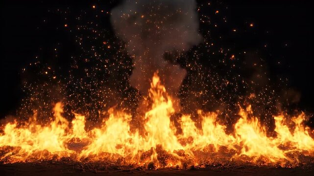 Orange flames with sparks in dark background