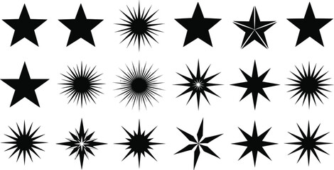 Obraz premium Collection of Black Starburst and Star Shapes on White Background stars