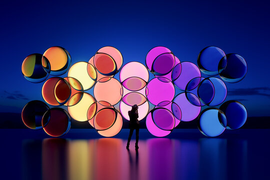 3D glass sphere array with silhouette and color reflection