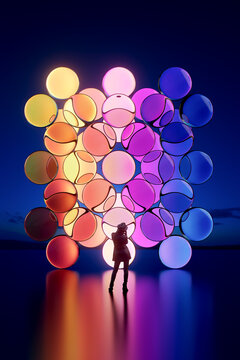 3D radiant sphere stack with figure and mirrored glow