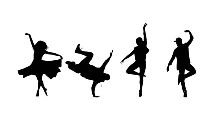 Four dynamic dance silhouettes in various poses isolated on transparent background, Vector © Riyadkingline