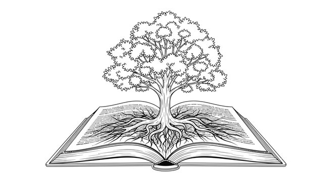 tree growing out of open book