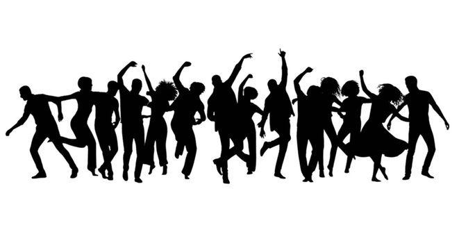 Group of people dancing together in celebration isolated on transparent background, Vector
