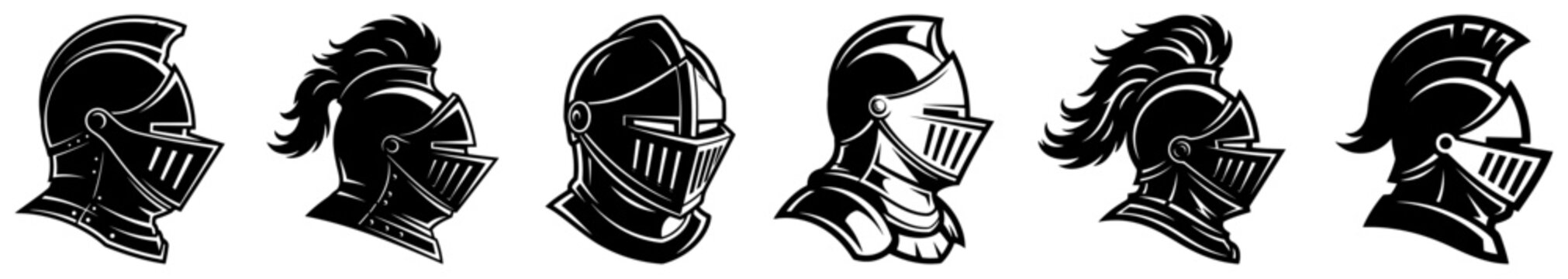 Knight helmet vector icon set Medieval warrior and gladiator armor silhouette collection for logo design