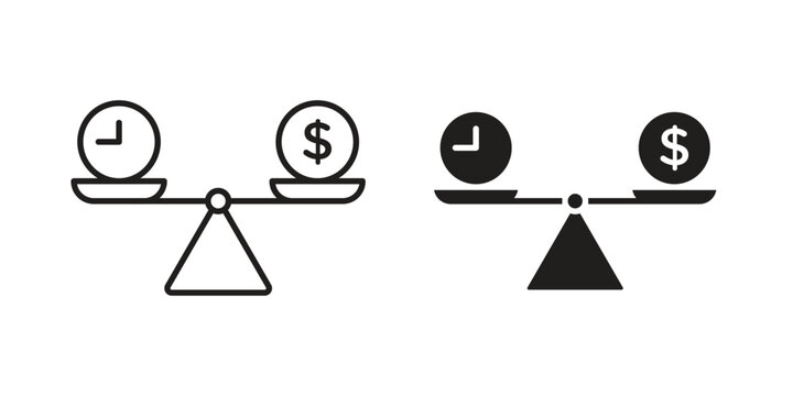 Time and money compare scale icon illustration for web design. filled flat icons