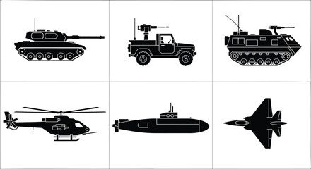 Obraz premium Set of 6 military vehicle icons vector