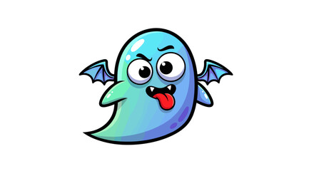 Obraz premium Whimsical blue cartoon ghost with small bat wings sticking out its tongue with a mischievous expression and furrowed