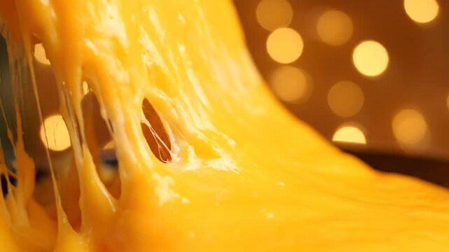Melted cheese with golden bokeh background.