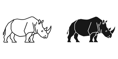 Fototapeta premium mother rhinoceros and calf walking together flat design vector illustration