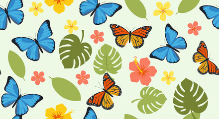 Obraz premium Colorful butterflies and flowers pattern.