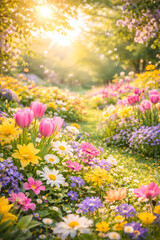 Obraz premium Spring Garden Festival Flowers In Sunshine 