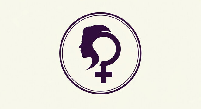 Minimalist gender equality symbol in purple circle for social awareness campaigns