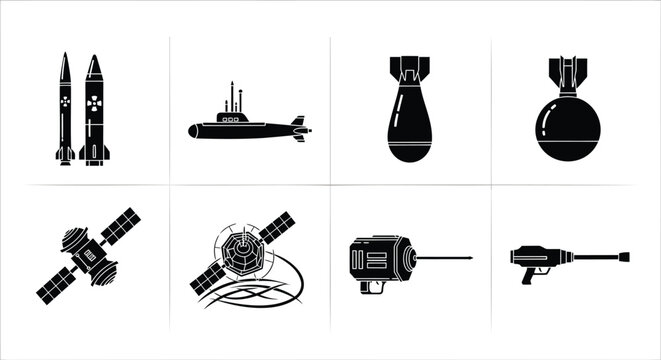 Set of 8 space and weapon vector icons