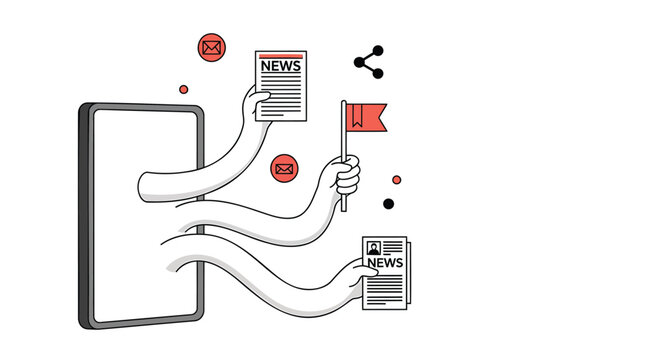 Vector illustration of news and information flowing from a smartphone