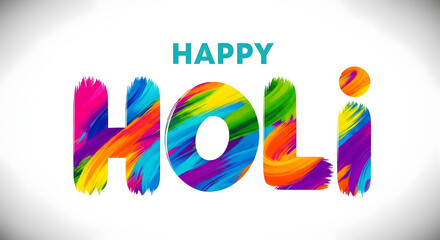 Vibrant holi celebration greeting with colorful typography
