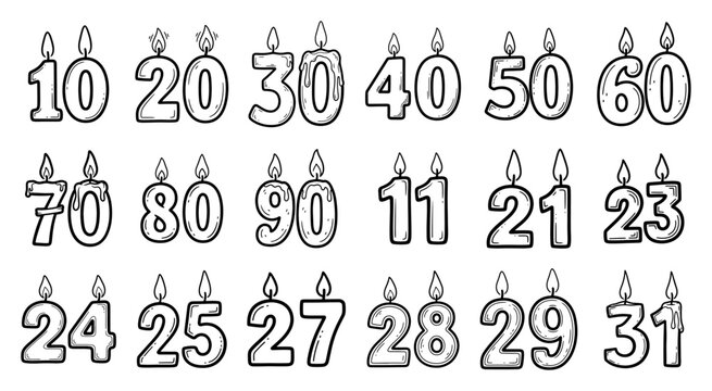 Birthday Number Candle Icons Set Milestone Age Numbers Vector