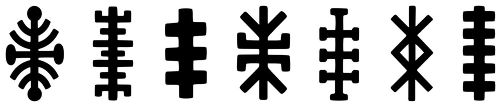 Tribal glyphs and ancient runes vector icon set Collection of bold ethnic folk symbols