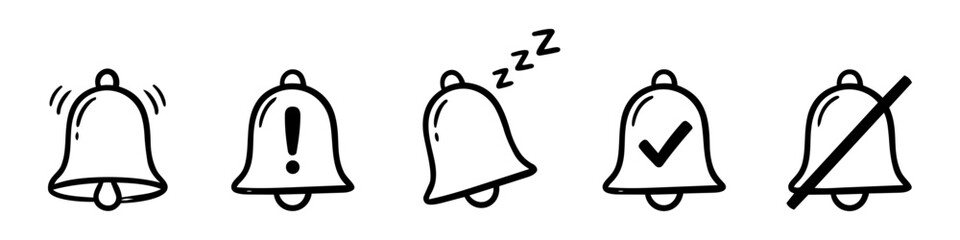 Obraz premium Bell, Exclamation Mark and Zzz Monochrome Icon Set. High quality stock illustration with clear subject focus and cohesive composition for versatile commercial usage.