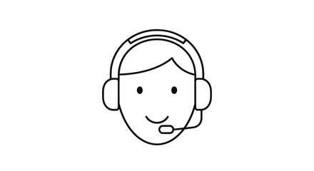 Obraz premium Person's Face with Headset and Microphone Line Icon on Isolated White Background