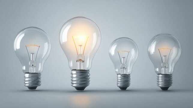 Light bulb glows with a bright idea among unlit bulbs