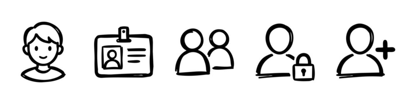 User, Id Card and People Monochrome Icon Set. High quality stock illustration with clear subject focus and cohesive composition for versatile commercial usage.