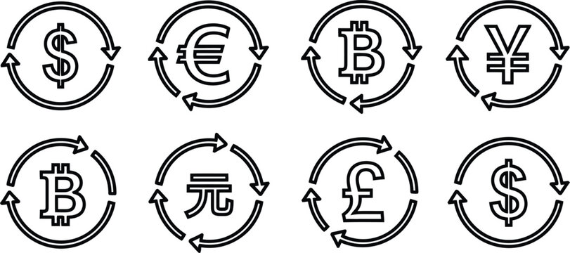 Currency symbols with circular arrows