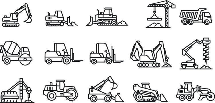 Construction vehicles and heavy equipment icons