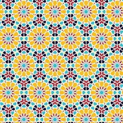 Seamless Islamic geometric pattern with traditional arabesque ornament, colorful oriental mosaic background for Ramadan and Eid © AnupKumar