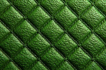 Fototapeta premium A close-up of a green quilted texture with a diamond pattern, creating a luxurious and elegant background.