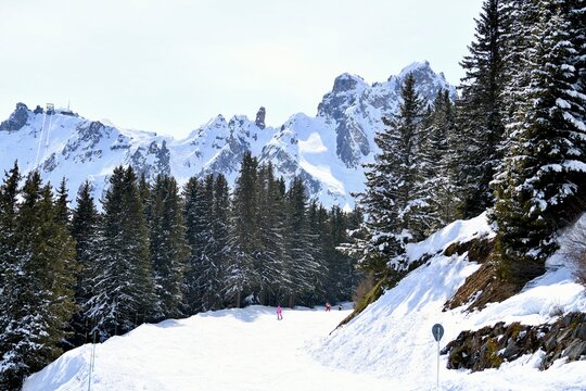 Slopes of Courchevel ski resort by winter, French alps, France