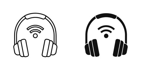 Obraz premium wireless bluetooth headphones with wifi signal flat design vector illustration