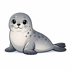 Fototapeta premium Cute Baby Seal Cartoon – Adorable Arctic Marine Animal with Soft Expression