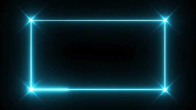 Futuristic energy. Bright blue neon rectangle frame forming, perfect for technology intros or overlay graphics.