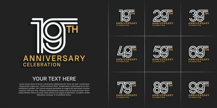 Anniversary logo style double line number set. white and brown color on black background for celebration event
