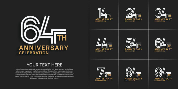 Anniversary logo style double line number set. white and brown color on black background for celebration event