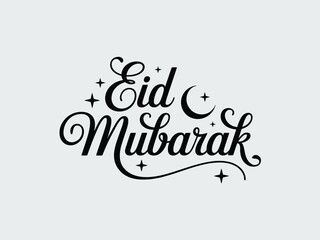 Obraz premium Eid mubarak greeting with crescent moon and stars on light gray background