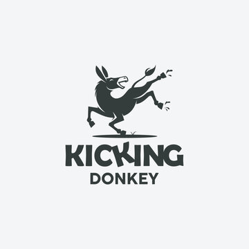 Kicking Donkey Mascot Strong Logo Design Vector Illustration