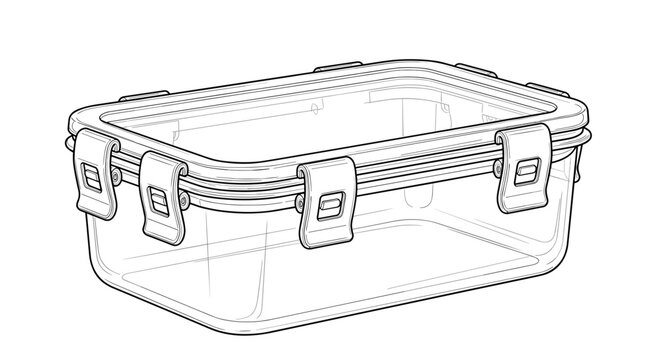 Clear plastic storage container with latches.