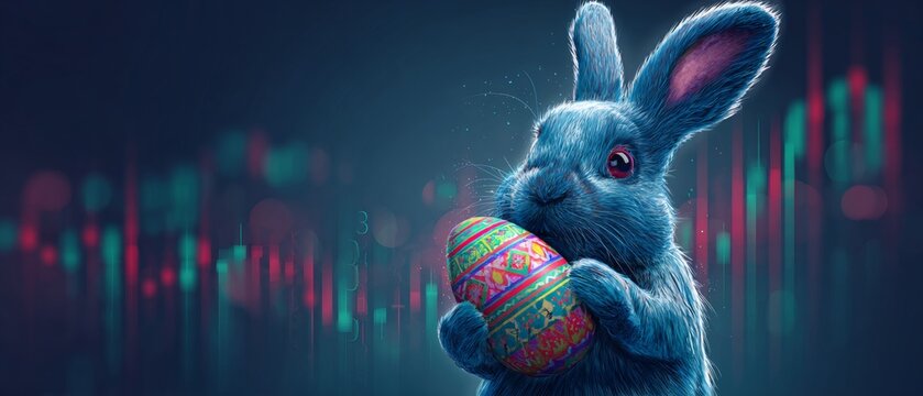 Charming easter bunny: whimsy and heartfelt wishes. Exchange rates. Pastel perfection: blue bunny with a detailed easter egg. Crypto investment. Stock movement.